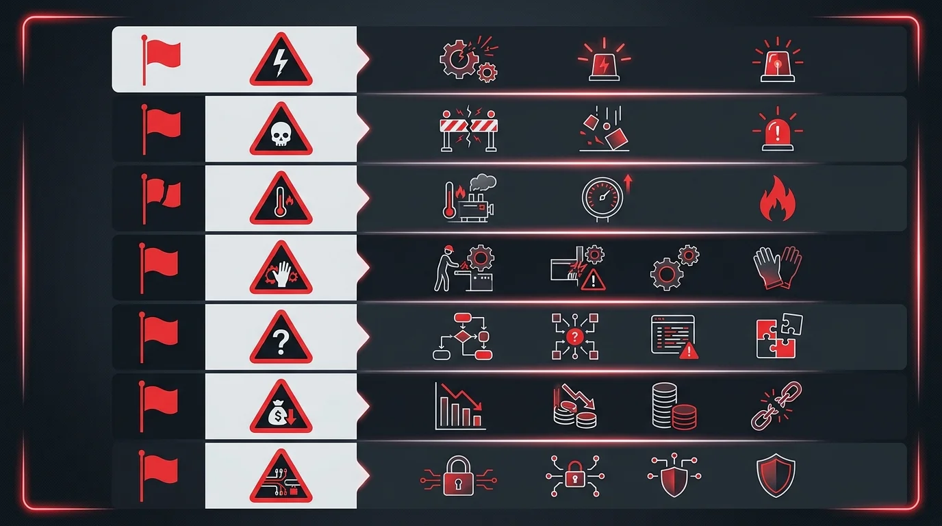 에이전시 선택 시 피해야 할 위험 신호 목록이 있는 체크리스트 다이어그램