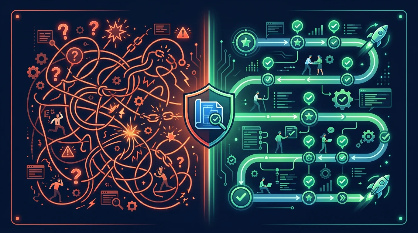 Side-by-side comparison of migration timelines with and without pre-migration architecture audit