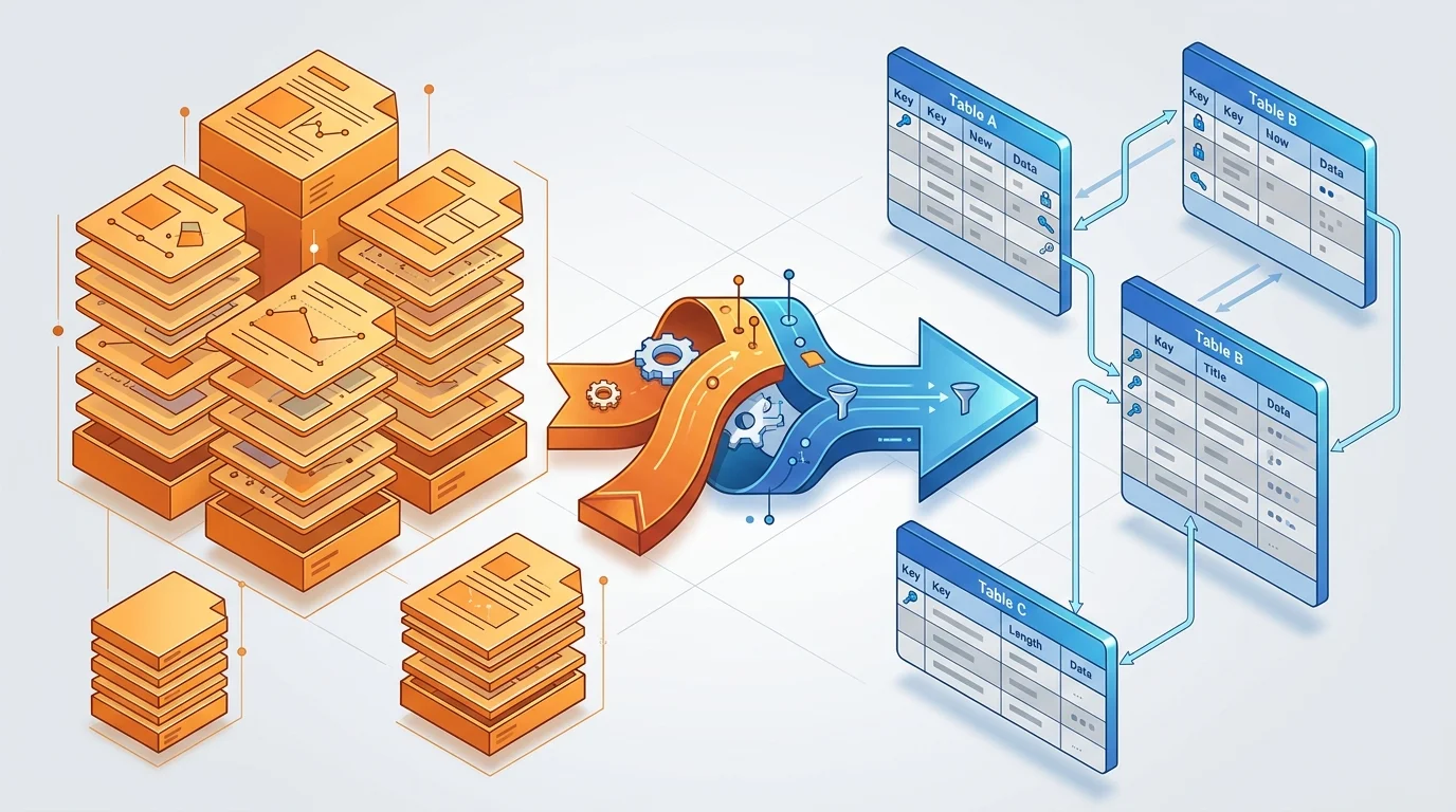 Bubble 데이터 타입에서 관계형 데이터베이스 스키마로의 변환 과정을 보여주는 다이어그램