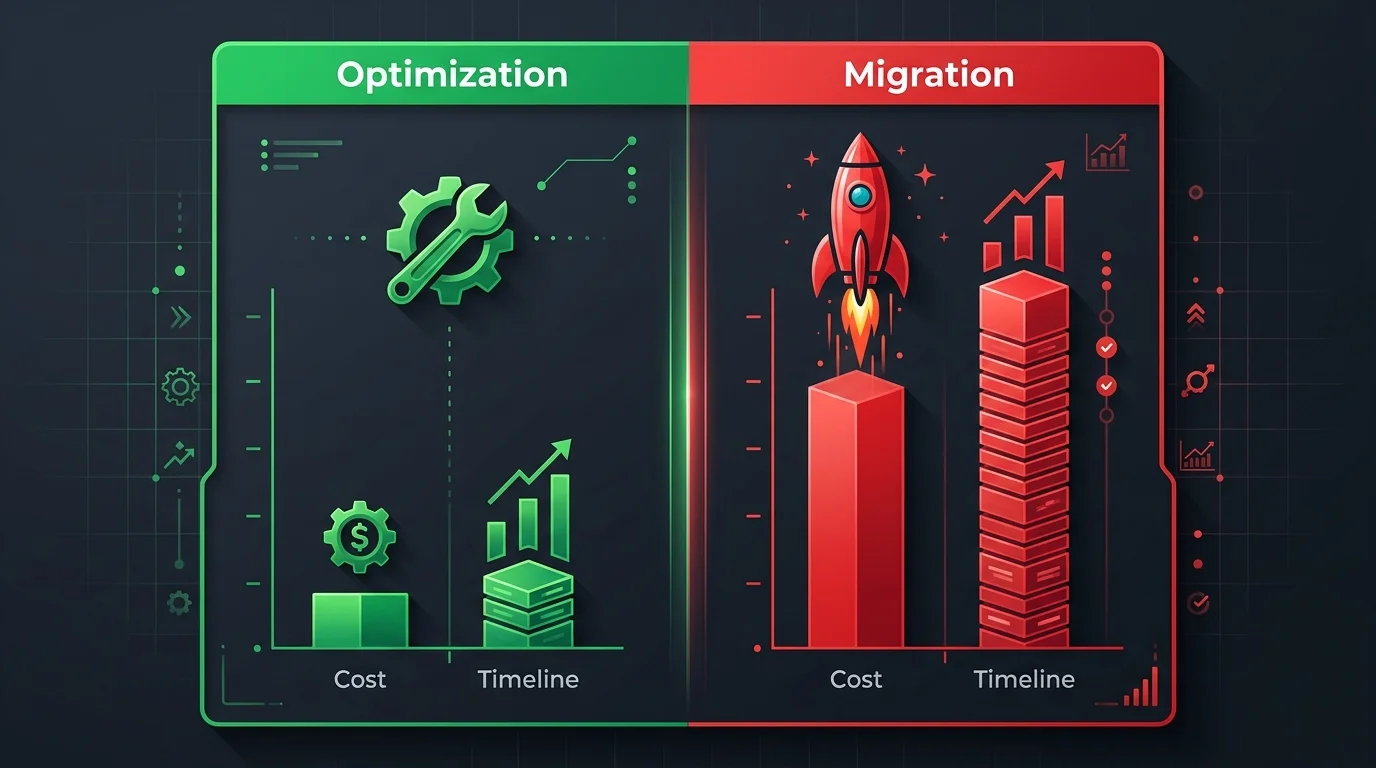Chart comparing optimization versus migration cost and performance impact
