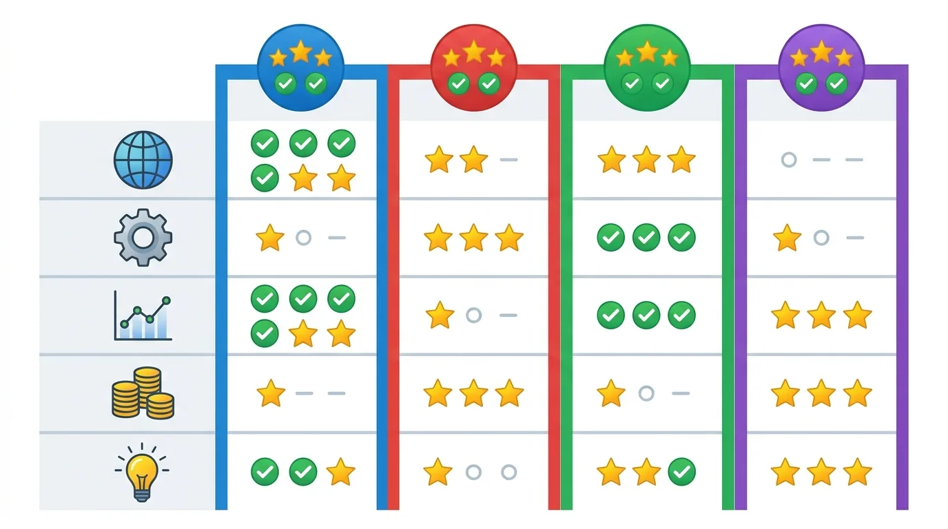 앱 유형별 최적 프레임워크를 보여주는 의사결정 매트릭스